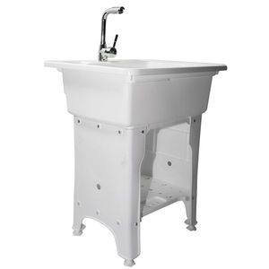 Lavello Bianco Multiuso per Casa, Garage o Negozio, Vasca per Lavanderia con Rubinetto Acqua Calda e Fredda, Lavello da Cucina - Product Image 3