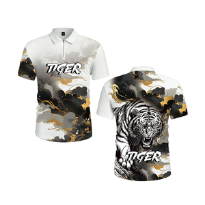 Camiseta Polo Personalizada con Gráfico 3D de Tigre para Hombre, Sublimación con Estampado Completo, Cierre de 1/4, Estilo Urbano Hipster, Color Blanco, Negro y Dorado - Product Image 3