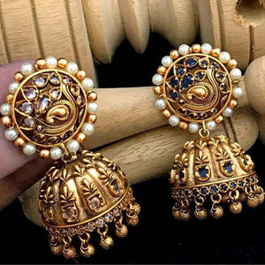 Ethnic Matte Pearl Drop Jhumki Earrings-Vintage Trendy Geometric Tassel Charm for Party - Product Image 2