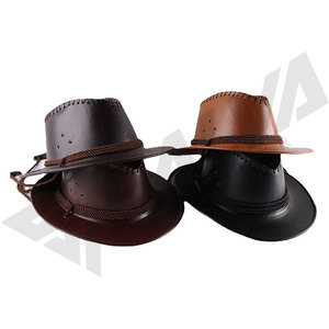 Chapeau de cowboy western en cuir de tête de vache avec rivets, à large bord, pour hommes et femmes, idéal pour les voyages en extérieur et la protection solaire - Product Image 1