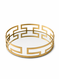 Modern Round Gold Mirror Tray with Geometric Design Art Deco Decor for Living Room Tabletop Use - Product Image 4