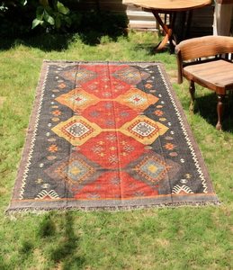Tapis Kilim Moderne Écologique Fait Main à Motif Abstrait en Laine Rectangulaire pour Salon Antidérapant à Poils Moyens en Latex - Product Image 4