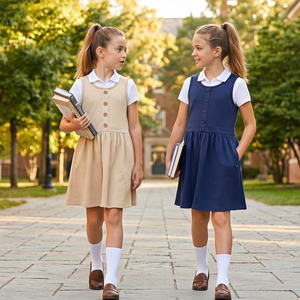 Robes d'école confortables en coton extensible mélangé pour enfants, uniformes pour tout-petits et grandes filles, robe pull avec poches - Product Image 2