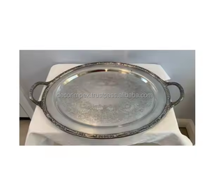 Bandeja de aluminio de alta calidad Logotipo personalizado Bandeja de servicio martillada Chapado en plata Uso de boda de hotel redondo personalizado - Product Image 1