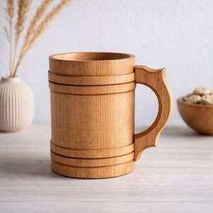 Vintage Wooden <b>Beer</b> Mug Handmade Eco-Friendly Lid Handgrip CE Certified Microwave Safe for Men Camping Travel Outdoor Engraved - Product Image 2