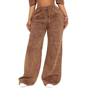 Pantalones Deportivos de Moda Invernal Estilo Hip Hop, Lavados con Ácido, Talla Grande, 80% Algodón, 20% Poliéster, con Logotipo Bordado e Impreso para Mujer - Product Image 1