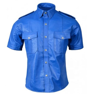 Men's Real Leather Blue Security Protection Style Leather <b>Shirt</b> by Urban Export Line - Product Image 4