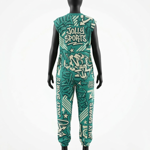 Ensemble T-shirt et pantalon de jogging en coton premium 200 GSM, vert sarcelle, imprimé graphique intégral par sublimation, ensemble de vêtements pour femmes - Product Image 6