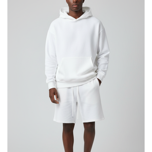 Nuevo Conjunto Deportivo de 2 Piezas para Hombre, Color Blanco Sólido, Sudadera con Capucha y Pantalones Cortos, Ropa Deportiva de Verano, 100% Algodón - Product Image 1