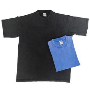 Men's Oversized Black T-<b>Shirt</b> Short Sleeve O-Neck Vintage Jersey Knitted Cotton Anti-Wrinkle Breathable 280g - Product Image 5