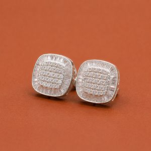 S925 <b>Moissanite</b> Square Halo <b>Earring</b> with Baguette Accents and Brilliant Center Design - Product Image 3