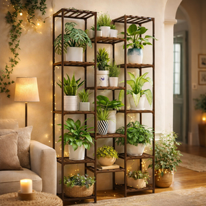 Moderno Soporte para Plantas de Ratán Tallado a Mano con Estantes, Flores Artificiales, Uso Interior/Exterior, Ecológico, para Sala de Estar, Balcón, Jardín - Product Image 1