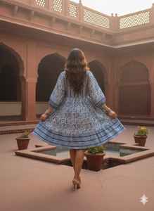 Vestido Kaftán Tie Dye Azul Verde Tierra, Túnica de Verano de Algodón para Mujer, Estilo Boho, para la Playa, Ropa Étnica India, Moda Orgánica - Product Image 4