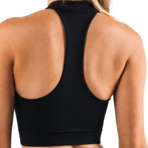 Black Women's Seamless Quarter <b>Zip</b> Halter Athletic <b>Crop</b> Top Moisture Wicking Workout Shirt for Yoga Gym Fitness Running - Product Image 5