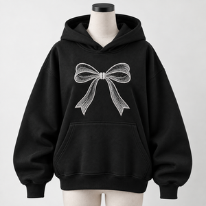 Sweat-shirt à capuche noir pour femme avec nœud brodé, style décontracté automne, pull tricoté à manches longues - Product Image 4