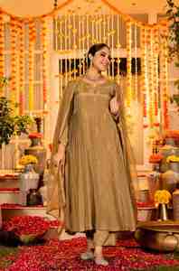 Ensemble Kurta et pantalon en soie Chanderi pour femme, tenue de fête ethnique, avec dupatta, vêtements traditionnels, séchage rapide, convient à toutes les saisons - Product Image 4