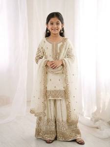 ชุดเสื้อผ้าไหมแท้พรีเมียมสำเร็จรูปสำหรับเด็กผู้หญิง ชุดชาราร่าและผ้าคลุมไหล่ - Product Image 5