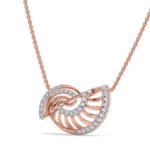 Collar de diamantes con diseño de abanico en espiral, marco espiralado en oro rosa y diseño de alas geométricas abiertas - Product Image 2