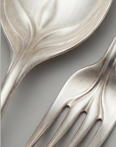 Ensemble de couverts modernes en acier inoxydable avec motif feuille, finition miroir haute brillance, passe au lave-vaisselle, vaisselle de mariage - Product Image 2
