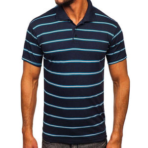 Polo de Manga Corta a Rayas Azules para Hombre, Tejido, Informal, con Botones, Corte Regular - Product Image 5