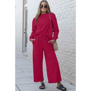 Conjunto de pantalones con cordón y top de manga larga texturizado de tamaño completo para mujer - Product Image 4
