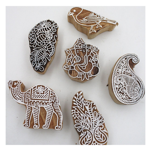 Meilleure Qualité Tampons en Bois de Henné Premium en Bois Dur Multi-Pièces Certifiés Écologiques Lot de 10 Pièces pour Tissu et Papier Mariage Printanier - Product Image 1