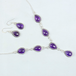 Top Quality Wholesale 925 Sterling Silver Natural Amethyst Teardrop Multi Stone Statement Necklace Elegant Fashion Jewelry - Product Image 5