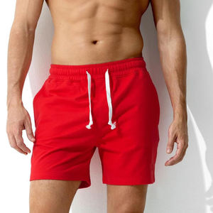 Shorts en coton rouge pour homme, taille mi-haute, cordon de serrage, couleur unie, respirant, décontracté - Product Image 1
