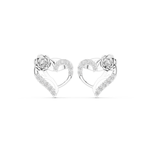 Pendientes de oro blanco de 14 quilates con diamantes cultivados en laboratorio, pendientes florales con forma de corazón de oro blanco para mujer, joyería elegante y romántica - Product Image 1