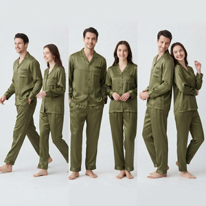 Unisex Satin <b>Pajamas</b> Set Long Sleeve Turn-down Collar Shirt <b>Pajama</b> Set Satin Sleepwear Classic Style 100% Silk Nightwear <b>Suit</b> - Product Image 4