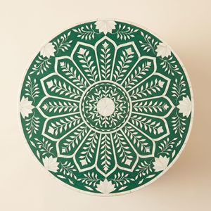 Mesa de Noche Redonda Hecha a Mano con Incrustaciones de Hueso Verde, Mueble de Dormitorio de Lujo, Diseño Personalizado, Muebles Artesanales Indios - Product Image 2