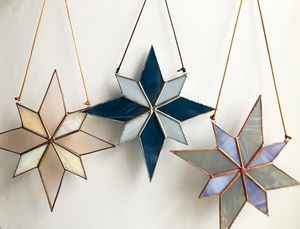 Metal <b>Star</b> Hanging Ornament Handmade Framed Glass Christmas Decoration <b>for</b> <b>Tree</b> Window Home Decor - Product Image 5