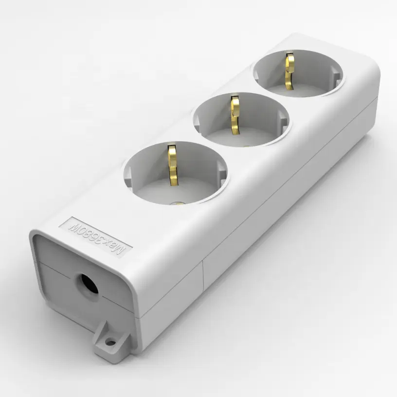 OEM Custom EU Portable 3 Outlets Schuko Desktop Power Outlet Rewireable Socket Without Extension Cord