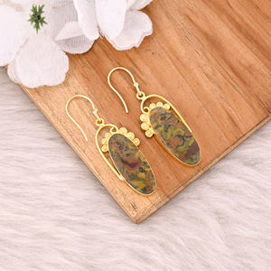 Boucles d'oreilles plaquées or jaune, pierres précieuses jaspe fruit, style bohème tendance, vente en gros, fabricant - Product Image 3