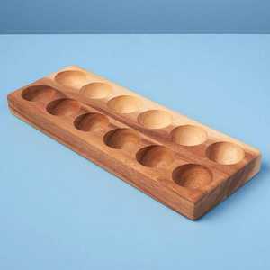 Plateau porte-œufs en bois d'acacia fait main, support de cuisine pour plateaux de service, pour utilisation au réfrigérateur, fabriqué en Inde - Product Image 5