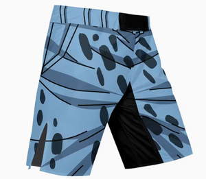 Pantalones cortos de MMA naranja para hombre con estampado floral y geométrico azul, de secado rápido, para artes marciales mixtas, corte regular - Product Image 6