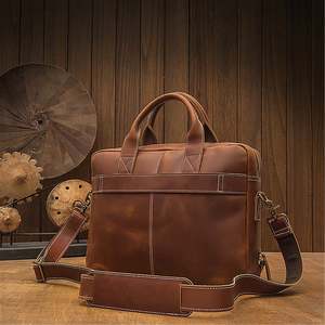 Bolso de Mano Tipo Tote Vintage de Gran Capacidad, Maletín de Cuero Genuino para Portátil de 14 Pulgadas, para Oficina y Negocios, para Hombre, LLB-0326 - Product Image 3