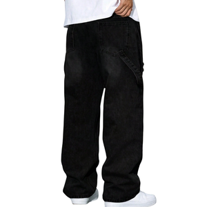 Jeans de Carpintero Negros para Hombre, Corte Holgado, Pierna Recta, Denim Desgastado, 100% Algodón, Secado Rápido, Transpirables, Cintura Media, Peso Medio, Casuales - Product Image 2