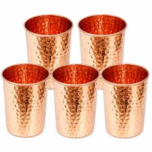 Lot de 5 gobelets en cuivre pur martelé, verres à eau en métal faits à la main, vaisselle ayurvédique en cuivre, vente en gros - Product Image 1