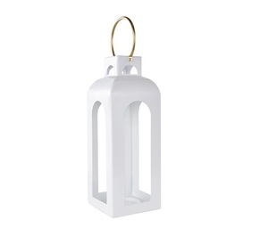 Nouvelle lanterne de Noël magnifique et décorative en acier inoxydable, métal et verre, élégante pour la décoration de la maison, finition blanche avec poignée dorée - Product Image 1