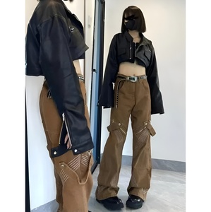 Jeans de mezclilla de cintura alta y pierna recta para mujer, talla grande, estilo casual ecológico de verano, corte holgado de largo completo con cremallera y bolsillos. - Product Image 2
