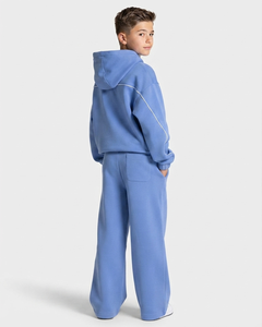 Conjunto Deportivo Personalizado para Niños en Azul Azure con Contraste, Sudadera con Capucha de Felpa de Algodón y Pantalones Deportivos Anchos, Fabricación OEM y ODM - Product Image 2