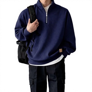 Custom Logo Men's Half Zip Sweatshirt Oversized Fit Grey Fleece <b>Mock</b> <b>Neck</b> Streetwear Casual Cotton <b>Top</b> - Product Image 1