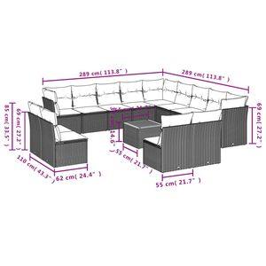 Ensemble de canapé de patio en rotin gris de 14 pièces avec coussins Mobilier d'extérieur durable - Product Image 3