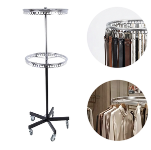 Porte-vêtements rotatif à 2 niveaux en métal robuste avec roulettes - Product Image 1