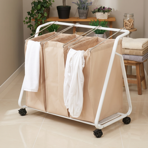Portable laundry sorter <b>cart</b> 3 fabric bags laundry <b>cart</b> Steel frame wheels laundry <b>cart</b> Minimalist design laundry <b>cart</b> - Product Image 1