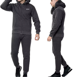 Conjunto Deportivo con Capucha para Hombre, Color Gris Oscuro, Cierre Frontal Completo, Logotipo, Color Sólido, Ropa Casual, Material de Algodón Transpirable, Temporada de Otoño - Product Image 3