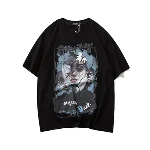 Sublimación Camiseta negra Impresión de corte y costura personalizada Camiseta básica de manga corta 2024