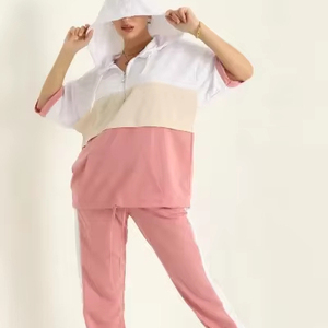 Chándal Deportivo 2 en 1 para Mujer, Ecológico, Ligero, de Poliéster/Algodón, con Capucha, Estampado, Sólido, Manga Larga, Cierre con Cordón - Product Image 1
