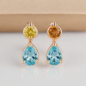 ต่างหู925สีฟ้ามะนาวบุษราคัมชุบทอง18K มาใหม่สำหรับผู้หญิง - Product Image 2